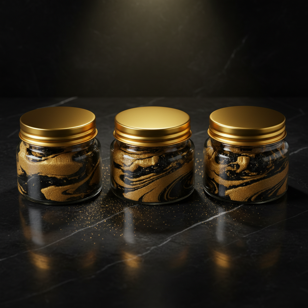 The Happy Bright Scrub Box - Three 2oz clear glass jars with gold caps by Kinky Organics