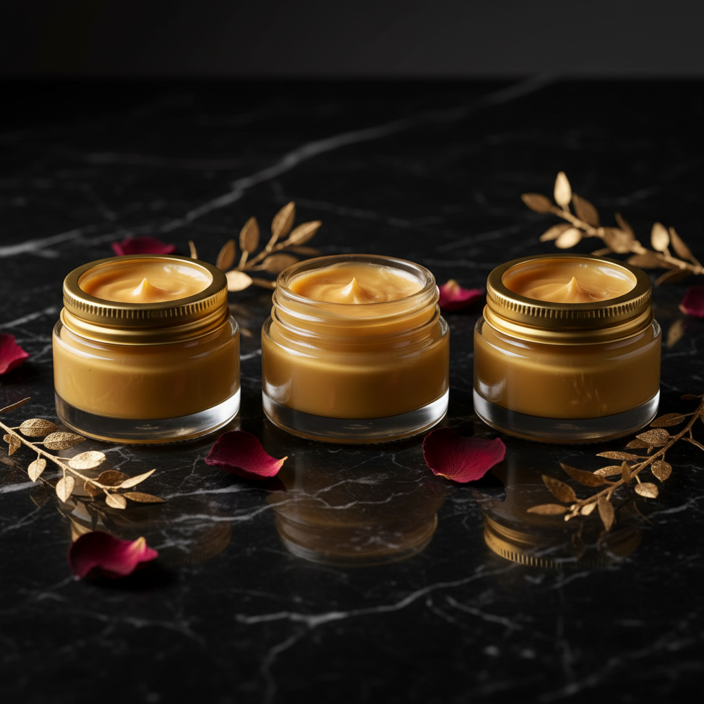 The Love Balm Sample Box - Three 2oz clear glass jars with gold caps by Kinky Organics